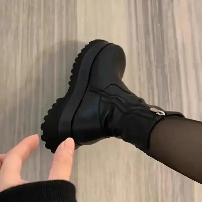 New Winter Punk Style Women Ankle Boots Fashion Thick Sole Zippers Gothic Short Boot Ladies Elegant Platform Flats Shoes