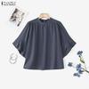 ZANZEA Women Casual Round Neck Loose Summer Ruffles Short Sleeve Blouse