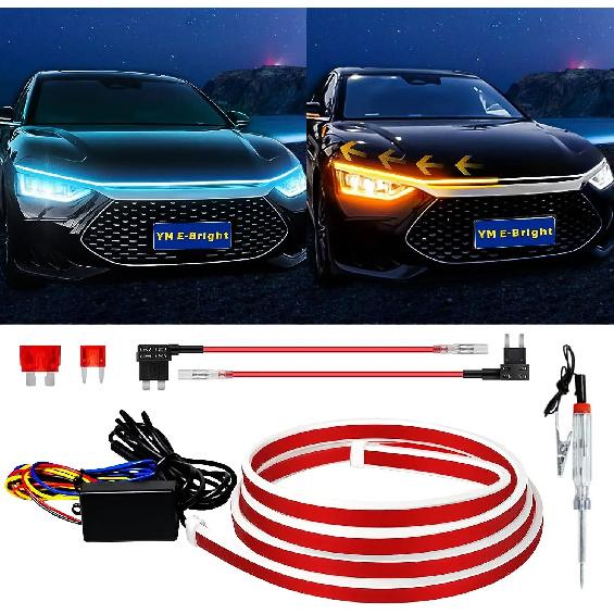 Светодиодная полоса для капота автомобиля RGB 60 дюймов 70 дюймов Белый Синий Красный Зеленый Желтый для крышки двигателя автомобиля Динамическое сканирование Запуск Комплект освещения капота 12В 1 шт.