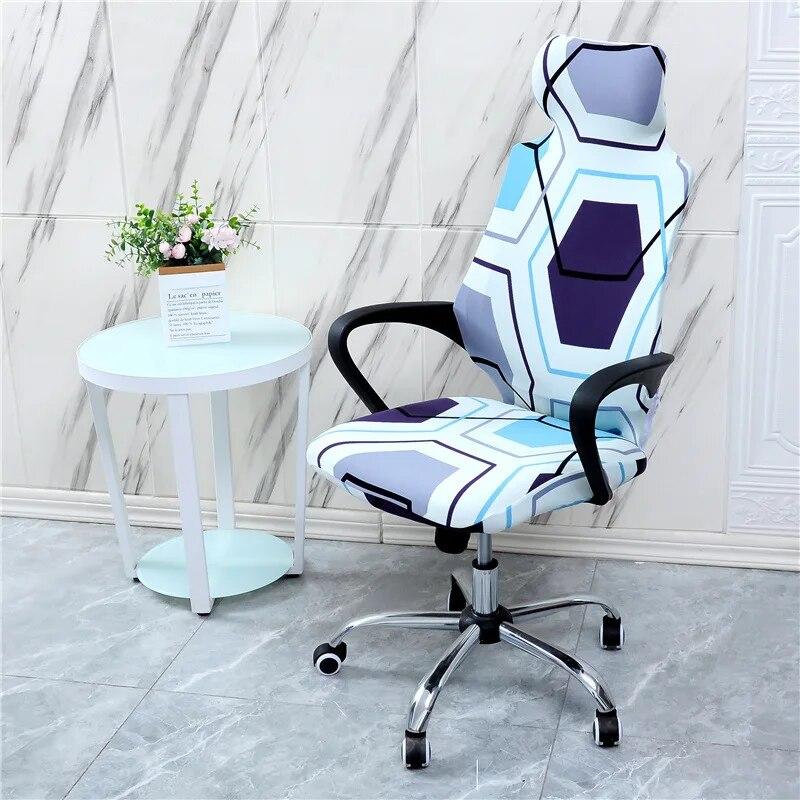 Stretch Game Chair Cover with Headrest for Office Internet Cafe Computer Armrest Gaming Chair Covers Printed Fabric Seat Case