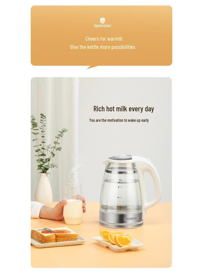 1.7L Glass Electric Kettle for Tea Brewing and Boiling - Automatic, Large Capacity for Home or Dorm Use