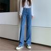 Winter Women Thicken Stretch Fleece Wide Leg Straight Jeans Woman High Waist Warm Jeans Lady Vintage Denim Korean Pants