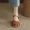 Женские сандалии Летние Новые Сандалии Baotou на Толстом Каблуке Модные Однотонные Французские Ретро Повседневные Сандалии Сандалии с Полым Плетением