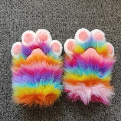 Плюшевые Пушистые Когти Животных Радужные Митенки Пушистые Лапы Косплей Костюм Разноцветные Когти Тигра Кигу для Реквизита для Хэллоуинской Вечеринки