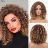 Afro Women Fashion Short Curly Wig Without Bangs Synthetic Fiber Ombre Blonde Cosplay Party African Kinky Curly Wig
