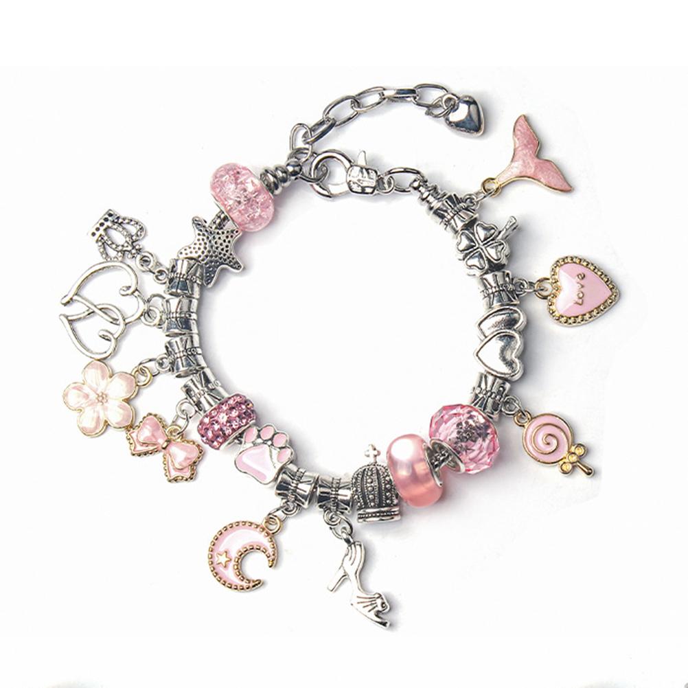 Набор для изготовления бижутерии своими руками с богатыми аксессуарами, изысканный декор для браслетов своими руками для детей, девочек, мальчиков, розовый