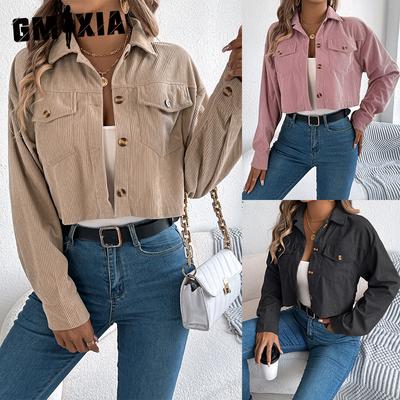 Осенне-зимняя повседневная вельветовая куртка с длинными рукавами и карманами для женской одежды