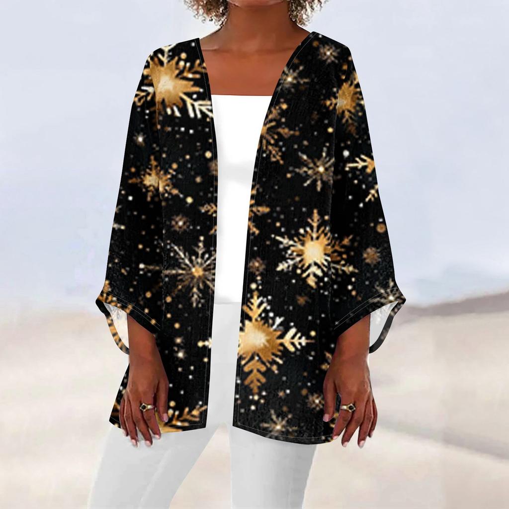 Женская повседневная мода с рождественским принтом легкая куртка средней длины кардиган