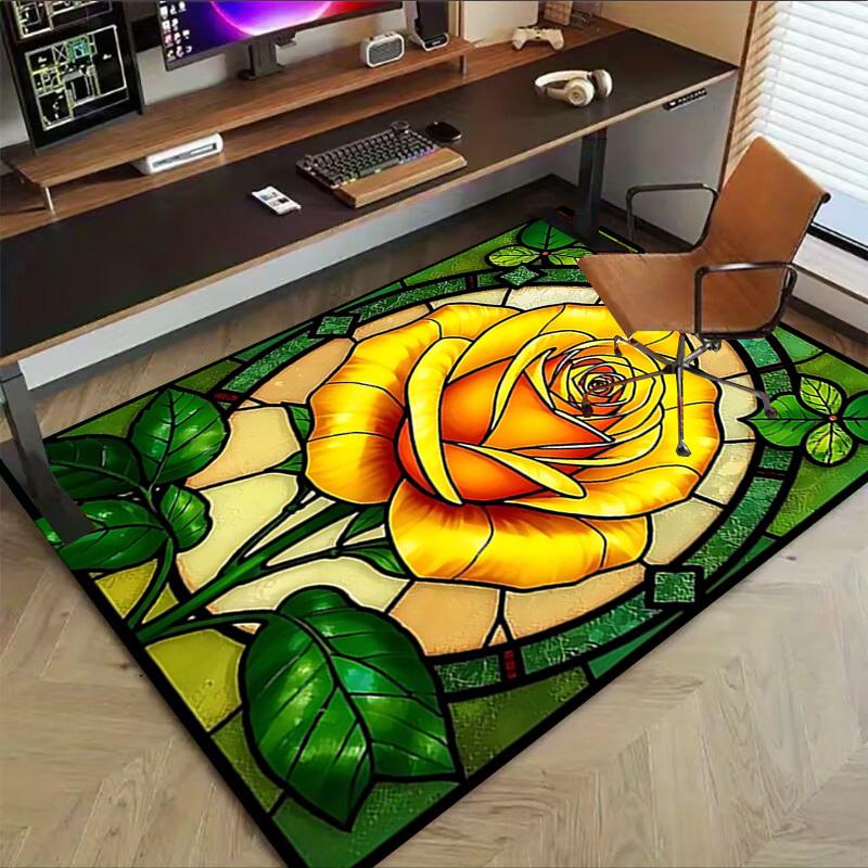 1PC Rose Stained Glass Non-Slip Floor carpet, suitable for Office, bedroomand playrooms. It can also be used as a sofa footrest cover-T86