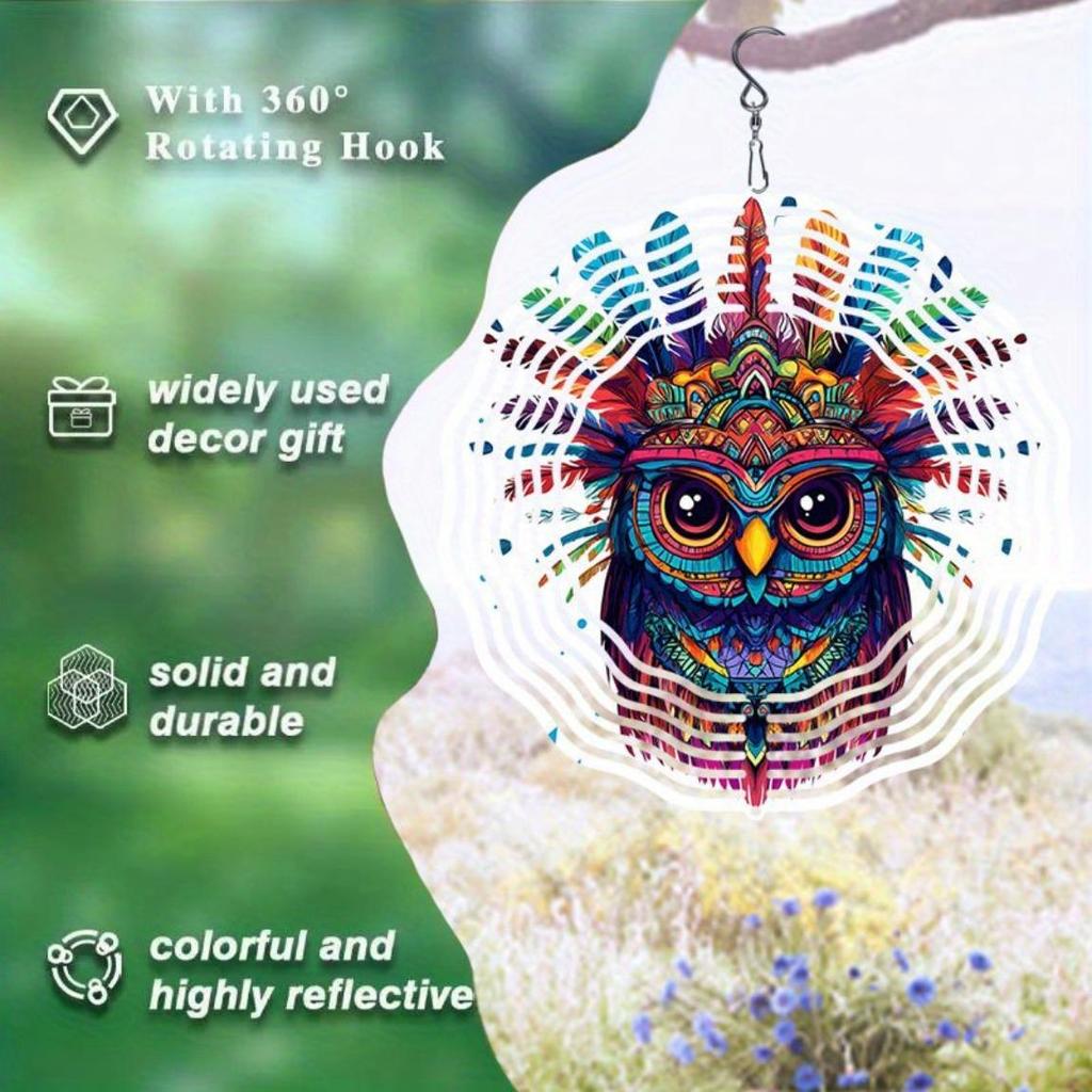 1 шт. 3D Металлическая Сова Флюгер Дизайн Мандалы Декор для Сада на Открытом Воздухе Подвесное Украшение Батарейки Не Требуются для Патио Двора Дома