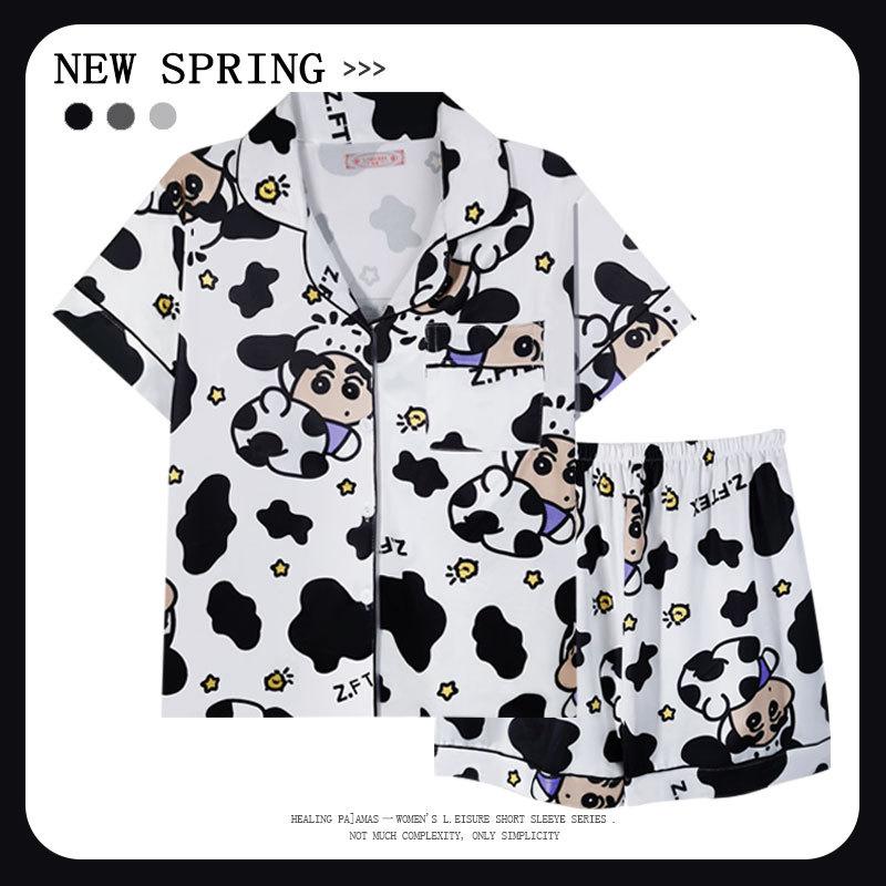 "Crayon Shin-chan" Large Size Women's Pajamas Women's Summer Short Sleeve Japanese Student Cartoon Cute Loungewear Set
