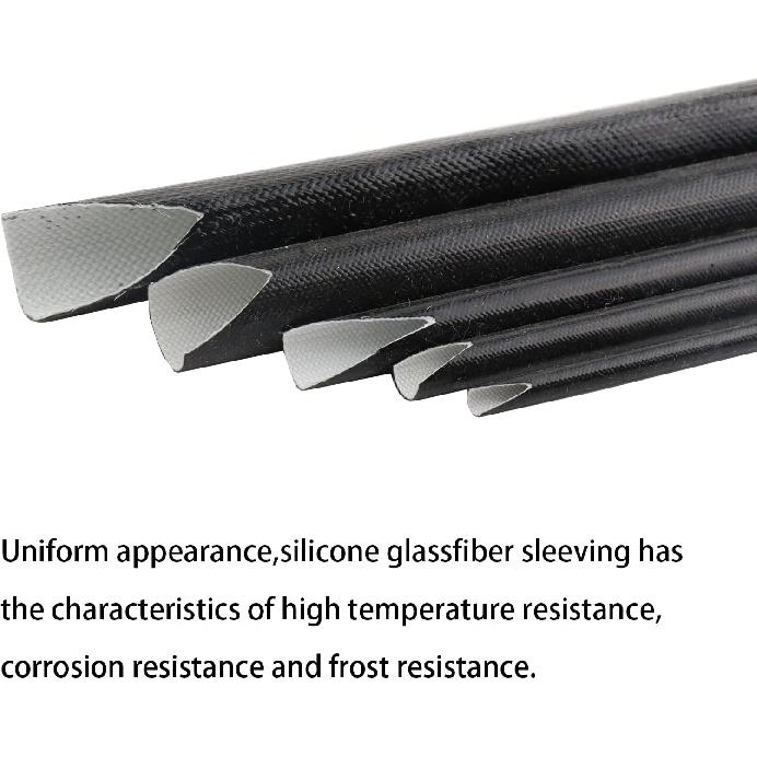 Silicone Fiberglass Sleeve Heat Shield Wire Protective High Temperature Electrical Insulation Self-extinguishing Black (3/16"- 9ft)