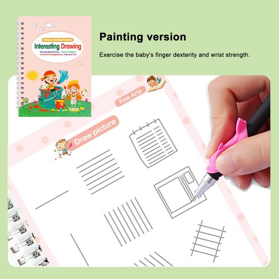 4Pcs Grooved Handwriting Practice Workbooks Reusable Kids Alphabet Number Learning Tracing Book Writing Practice Book with Pen Refills Pencil Gripper