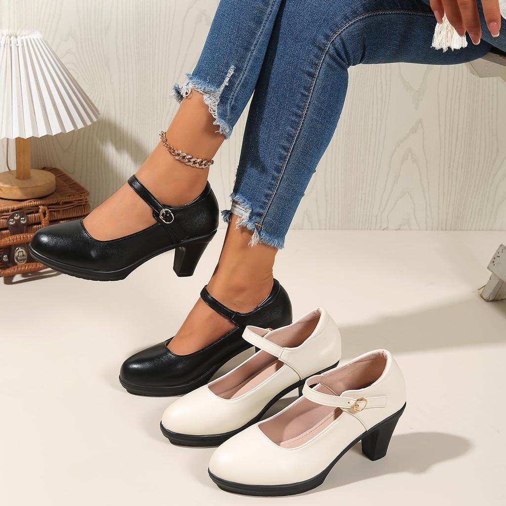 Fashion High Heels Platform Pumps 2025 Spring/autumn New Fashion Buckle Solid Rounf Toe Swallow Shallow Sexy Elegant Pumps for Women