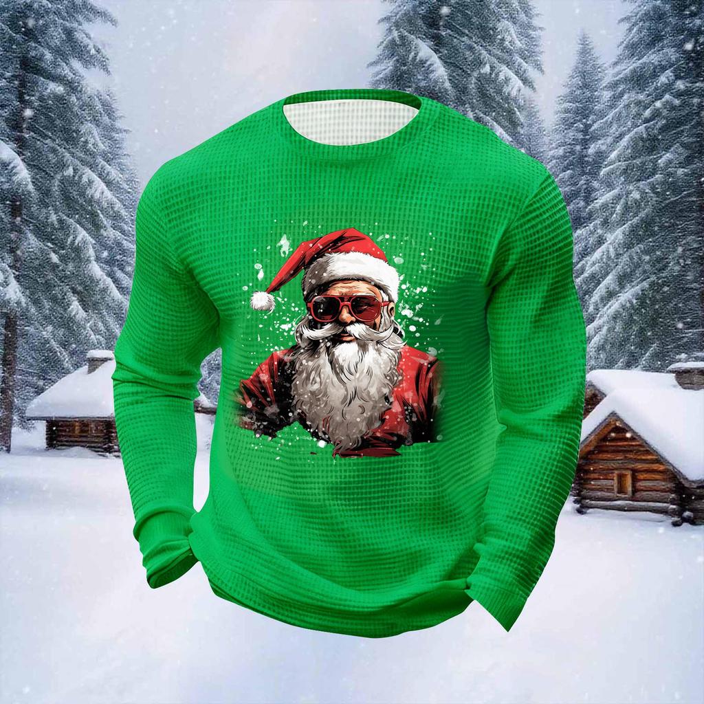 Мужские топы с рождественским принтом, с круглым вырезом и длинными рукавами, мужские спортивные топы больших размеров в повседневном стиле с круглым вырезом