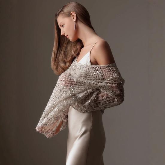 Женские топы с блестящими пайетками, круглым вырезом, длинными рукавами, свободного кроя, пуловеры для офиса, отпуска, вечеринки