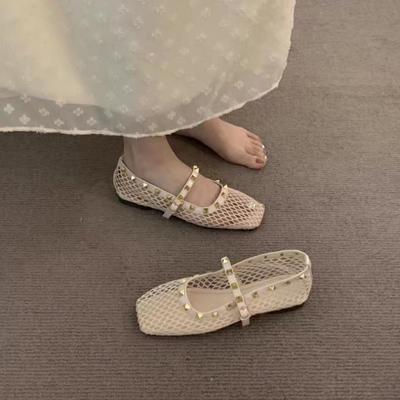 2025 Сетчатые Дышащие Стразы Универсальные Женские Нового Стиля Ремень Туфли Мэри Джейн на Плоской Мягкой Подошве Женская Обувь