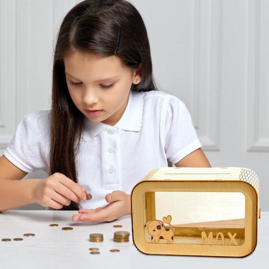 Прозрачная деревянная копилка большой емкости, копилка для монет, контейнер для денег, для детей и взрослых, сделай сам, мультяшный футляр для хранения, банка для украшения