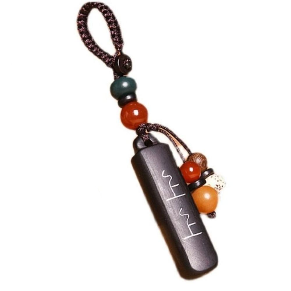 Chinese Style Black Sandalwood Car Key Ring Good Luck Wooden Carving Keychain Women