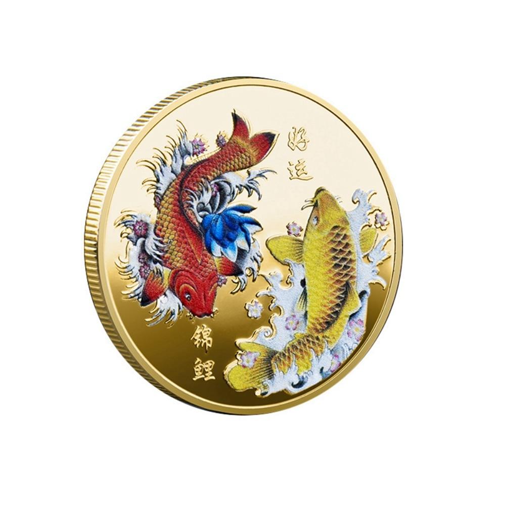 10pcs Commemorative Gold Plated Coin China Koi Fish Coins Lucky Souvenir Gift Diameter 4CM Home Decorations