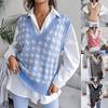 College Style Casual Loose Knit Vest Fashion Women's Houndstooth V-neck Sweater