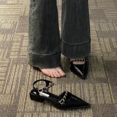 Высококачественные пустые туфли Мэри Джейн из кожи, женские туфли с одним словом, цепочка, высокие каблуки, босоножки на высоком каблуке