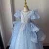 2025 Baby Girl Princess Dress Sequin Party Dresses for Children Puff Sleeves Clothing Classy Flower Girls Costume for Wedding