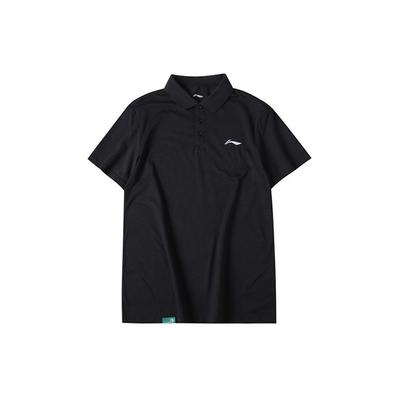 Li Ning Badminton Series Спортивная повседневная рубашка поло с коротким рукавом, однотонная, летняя, мужская, черная APLR129-1