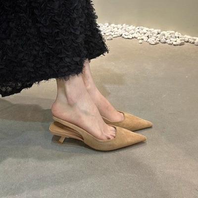 Французские нишевые туфли на высоком каблуке, тонкий каблук, босоножки с закрытой пяткой, женский новый весенний темперамент, остроносые туфли-лодочки с открытой пяткой