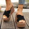 Women’s Round-Toe Wedge Platform Sandals, Thick Sole, Casual Summer Slip-Ons, Wide Size