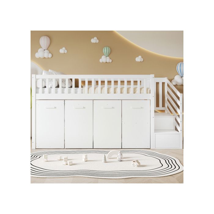 Двухъярусная кровать - Многофункциональная - Белая - Встроенный письменный стол - Шкафы для хранения - Повышенная безопасность