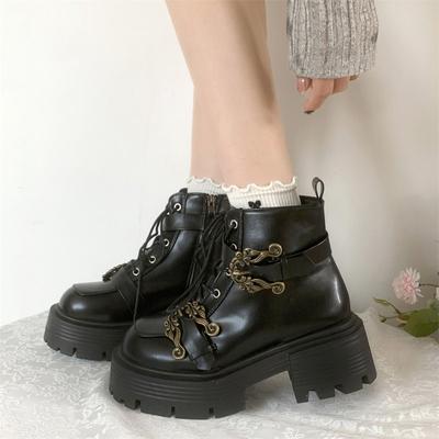 Мода Мода Новые женские байкерские ботинки Лакированные кожаные ботинки на платформе Ретро металлический дизайн Готические ботинки Женские классные уличные ботинки на шнуровке