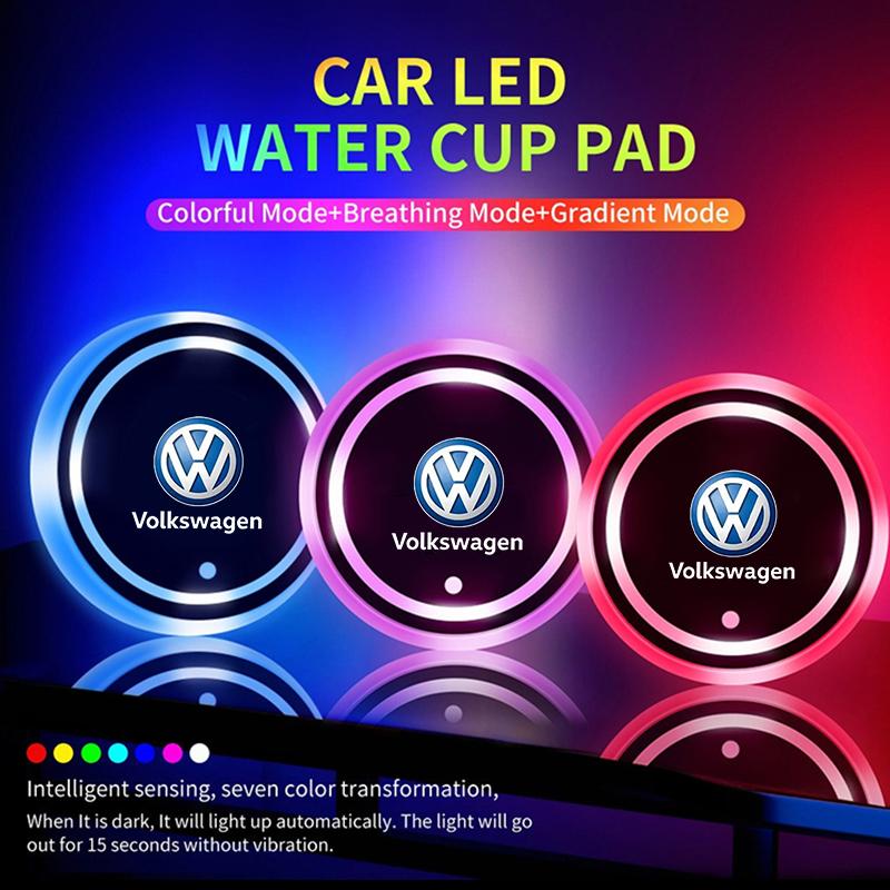7 Color LED Car Cup Holder Light Luminous Coaster Water Cup Pad For VW Volkswagen Polo Jetta Golf Beetle CC GTI MK4 golf Passat CLQST1