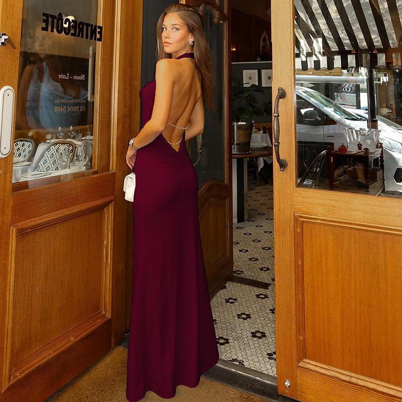 2024 Осень/Зима Европейское и Американское Женское Сексуальное Платье Халтер Без Спины с Драпированным Вырезом
