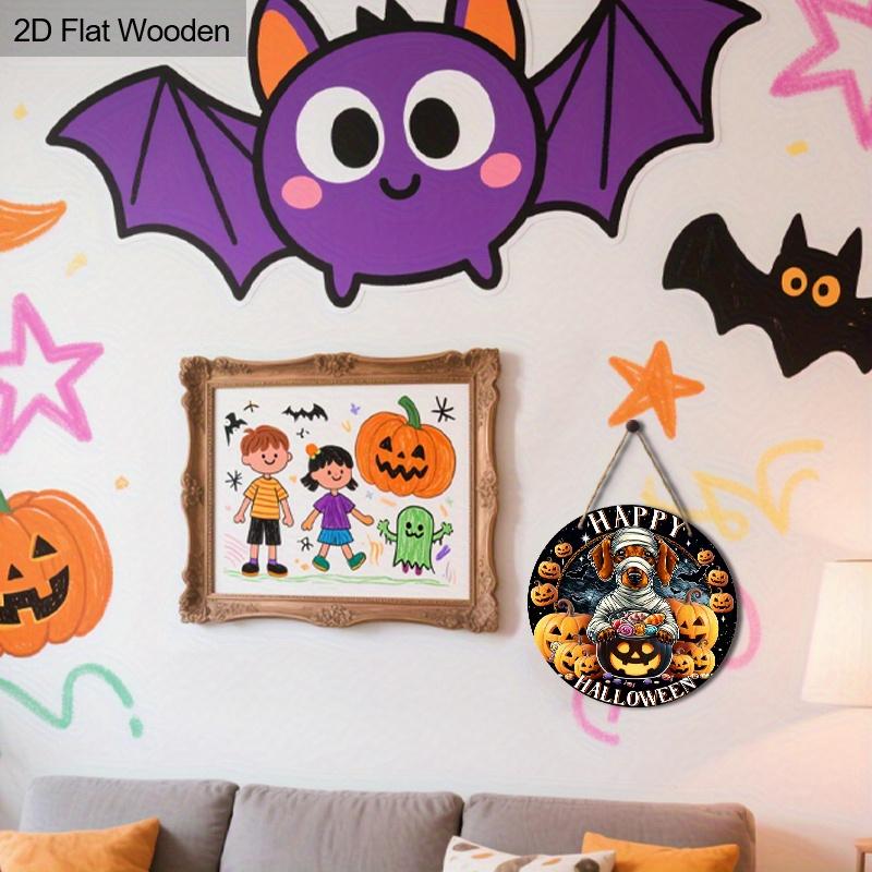 Halloween Wooden Sign with Bandaged Dog & Pumpkin Pattern - Unique Figurine Ornaments with Happy Halloween - Ideal for Front Door, Wall, Room Decor
