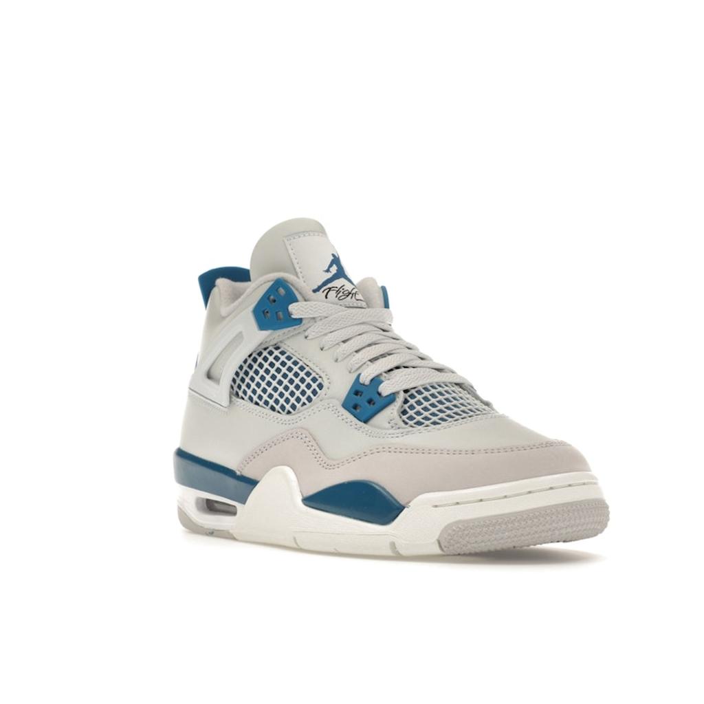 Air Jordan 4 Retro GS Military Blue 2024 Kids Sneakers White Off-White Neutral-Grey HF4281-141