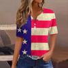 Жен. Футболка Футболка День независимости С принтом Пуговицы С короткими рукавами Повседневные Выходные Мода Классический Классический V-образный вырез Обычный Топ