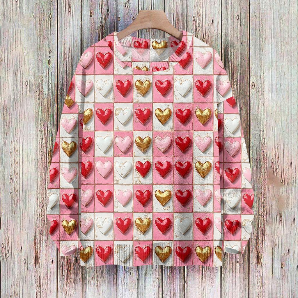 С Днем святого Валентина, толстовки для женщин, вязаный свитер, симпатичная рубашка, осенний свитер с круглым вырезом, топы