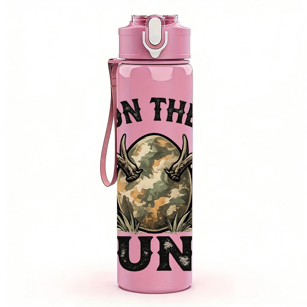 1PC On The Hunt Deer Hunting Theme Print 750ml Color Plastic Sports Water Bottle Leakproof Flip Straw Lid Suitable for Sports Office Home Use