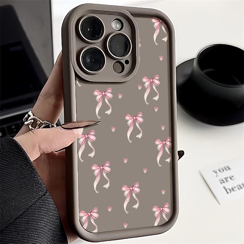 Shockproof Pink Bow Printed Case For iPhone 16 15 Pro Max 16e 14 Plus 13 12 11 Pro Max 7 8 XR X XS Soft Silicone TPU Phone Cover