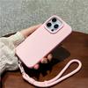 For iPhone 16 Pro Case Soft Microfiber Lining Liquid Silicone+PC Phone Cover with Wrist Strap