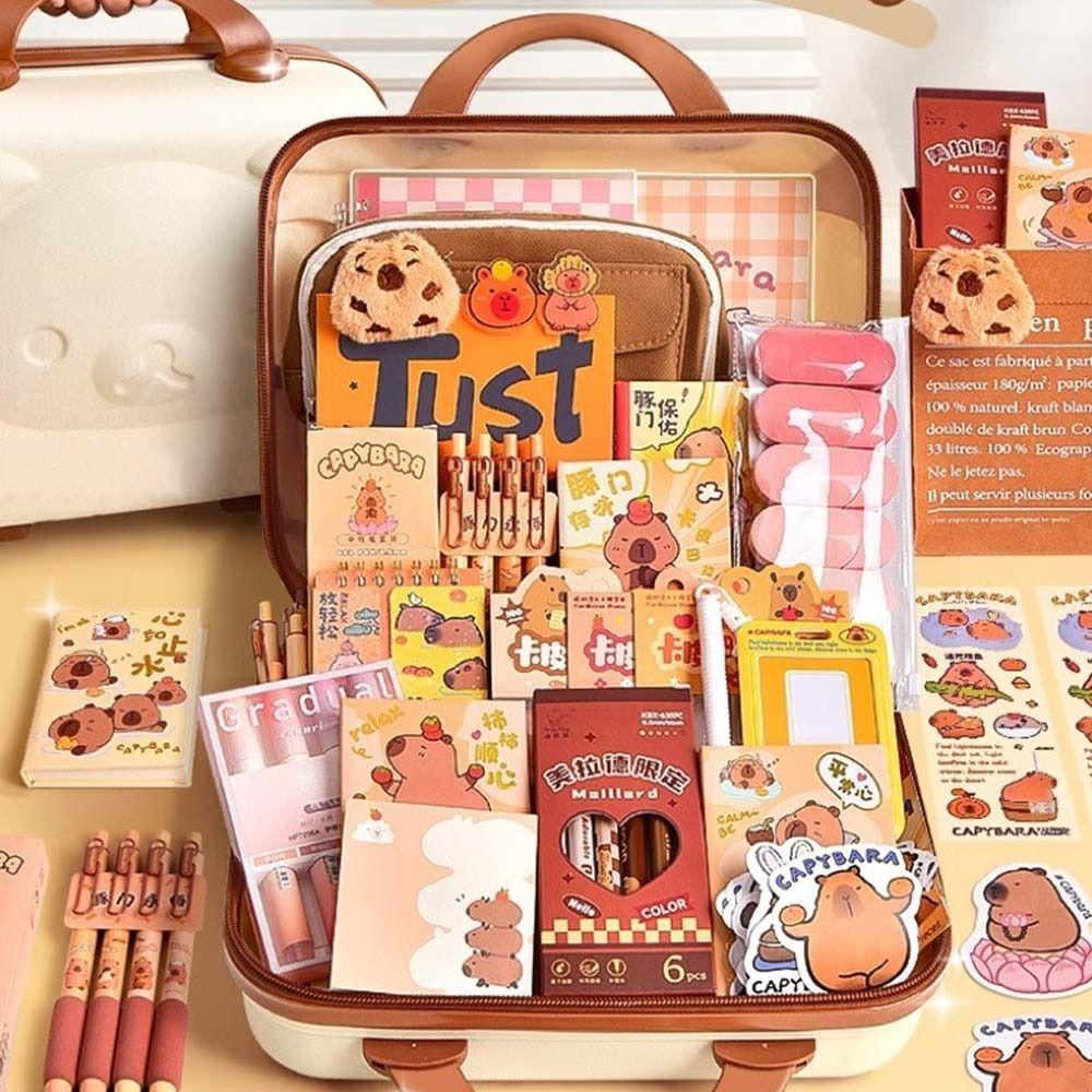 Kawaii Back-to-School Supplies Cute Gift Bag for Students Trendy Capybara Stationery Set