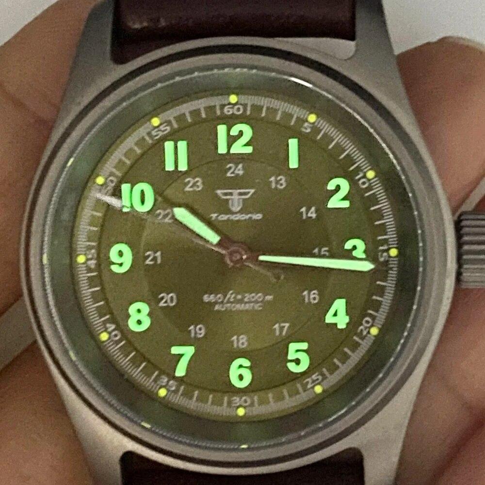 36mm Titanium Case Sapphire Grass 20ATM Diver NH35A PT5000 Auto Pilot Mens Military Watch Leather 63.7g Vintage Sunburst Dial