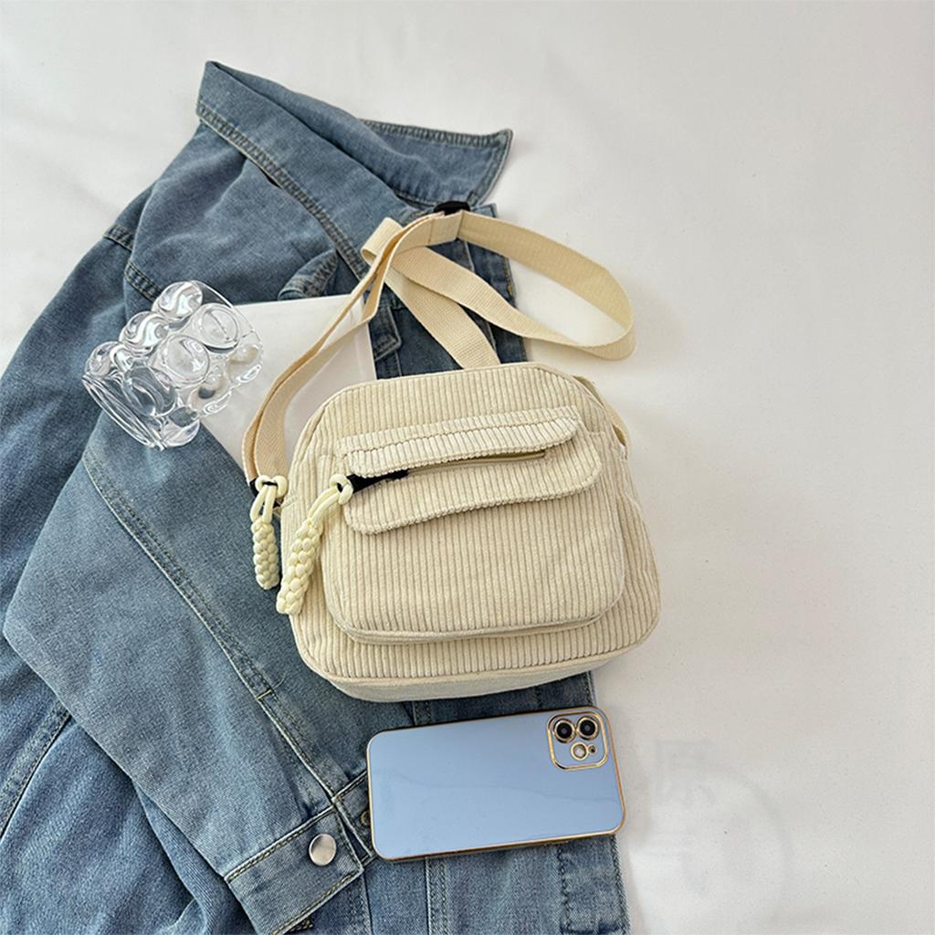 Стильная женская минималистичная вельветовая сумка через плечо, легкая сумка на молнии с несколькими карманами для повседневного использования и шопинга