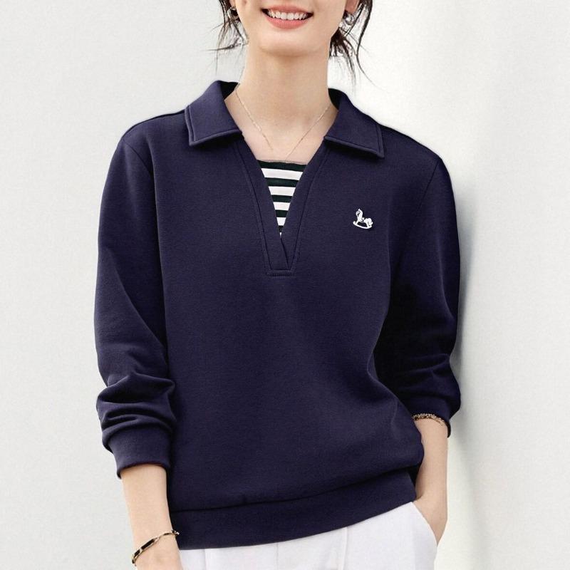 Women S Polo Neck Fake Two Piece Slim Fit Long Sleeve Hoodie Spring Autumn Casual Top