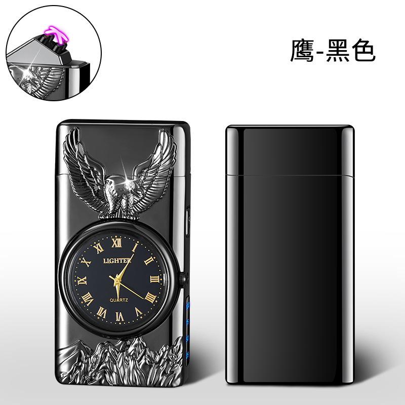 USB Rechargeable Dual Arc Metal Windproof Multifunction Lighter, Eagle Engraved Luminous Dial, LED Lighting Cigarette Lighter