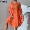 Women's Fashion Summer Spring Solid Color Print 1/2 Sleeves O-Neck Beach Dresses Naks and Pareo
