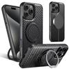 Вращающийся на 360° держатель Кожаный чехол из углеродного волокна Для iPhone 17 Air 17Pro Max 16 Plus 15 14 Pro Магнитная крышка для беспроводной зарядки