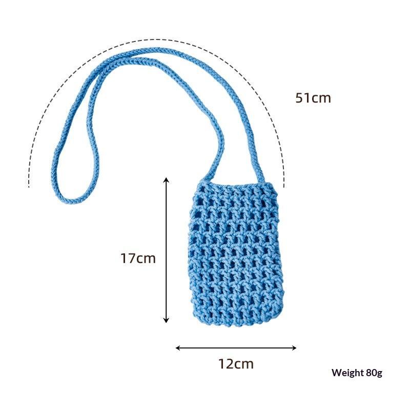 1Pc Bohemian Hollow Knitted Phone Bag Handmade Braided Mini Handbag Portable for Girls Outdoor Shopping Sundries Carry