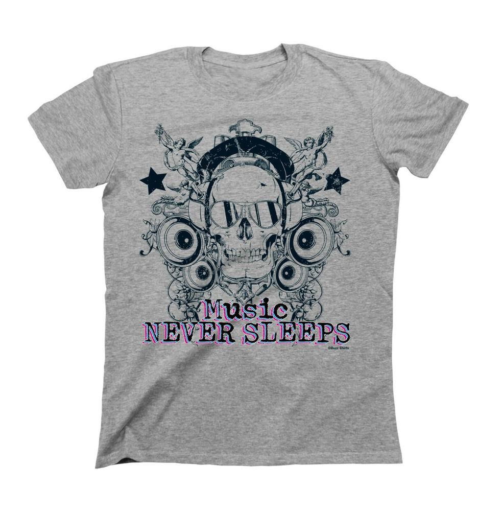 Футболка MUSIC Never Sleeps для мужчин, подарок на Рождество, череп, хипстерские наушники.